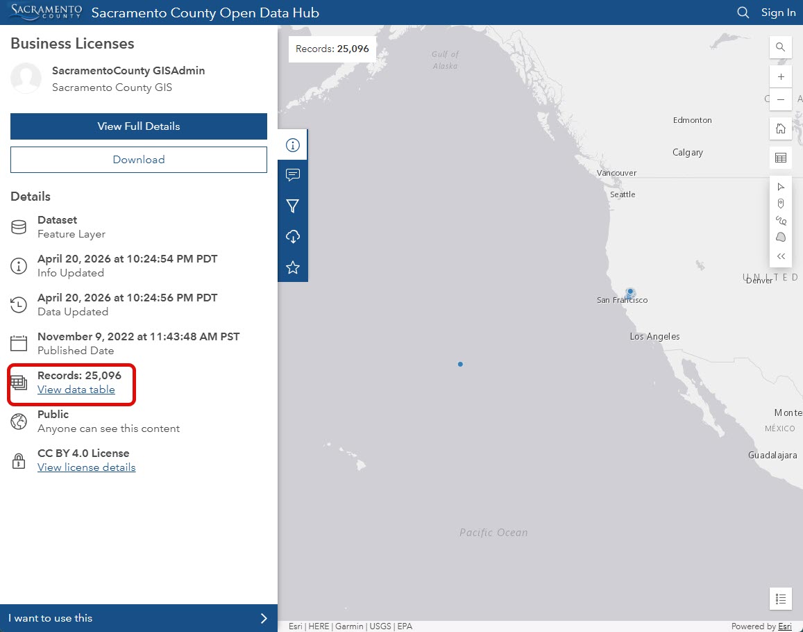 Screen shot of Sac County Open Data website