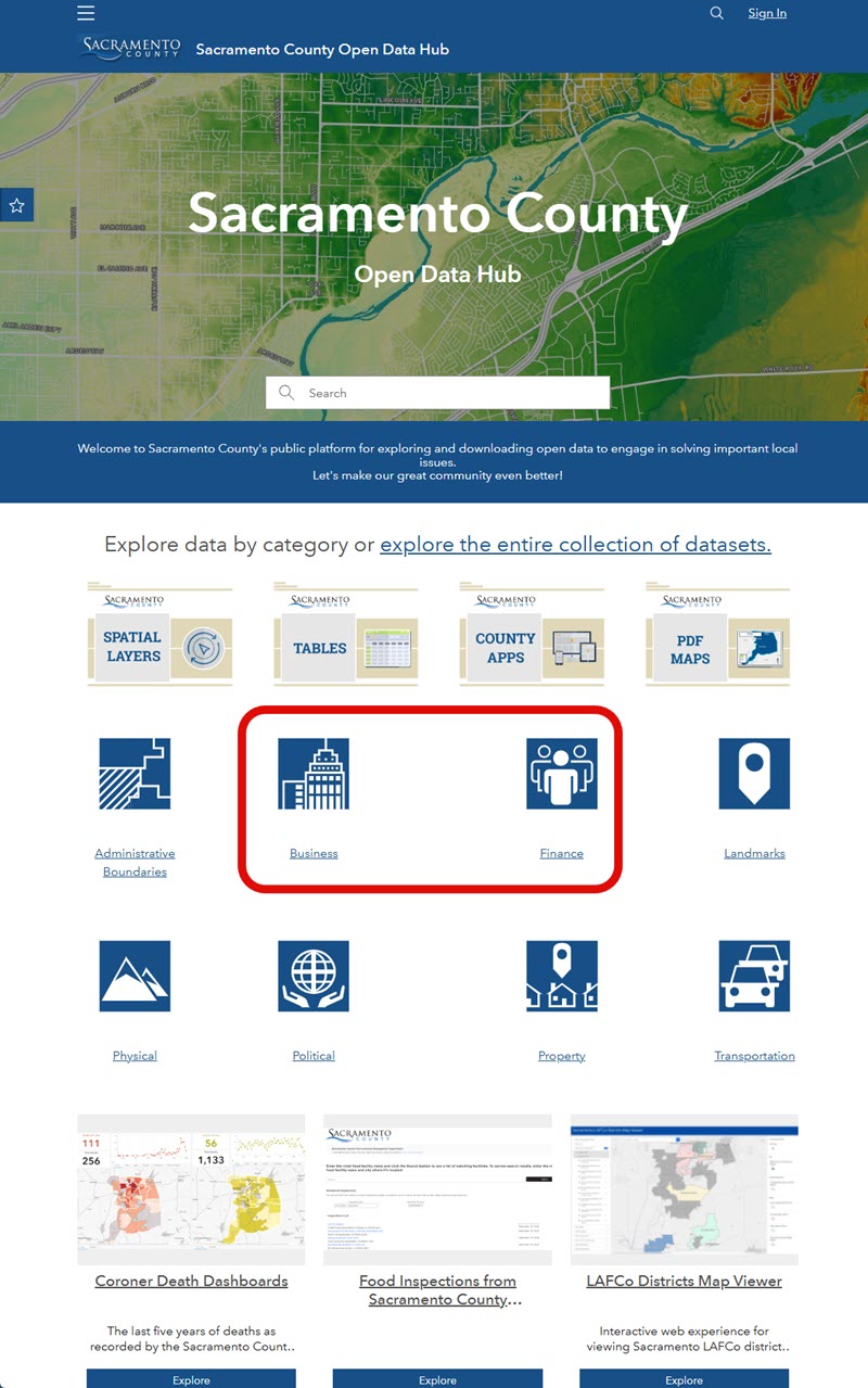 Screen shot of Sac County Open Data website