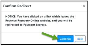 Screen shot from Revenue Recovery Online tool