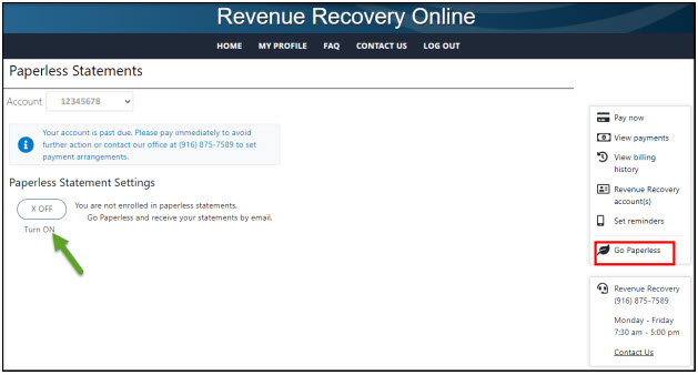 Screen shot from Revenue Recovery Online tool