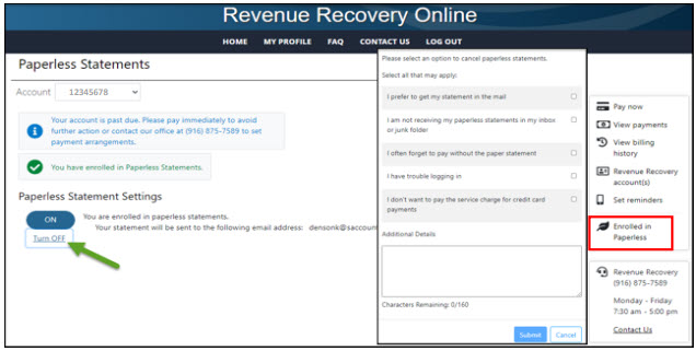 Screen shot from Revenue Recovery Online tool