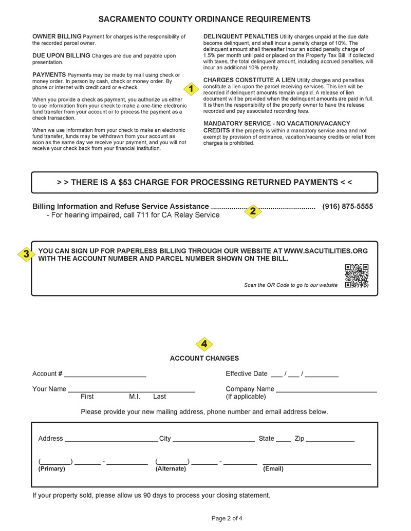 Sample bill page 2 with different elements of the bill marked with yellow diamonds